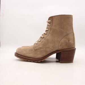Frye Sabrina 6G Women's Size 8.5 M Lace Up Combat Beige Suede Boots Made in USA